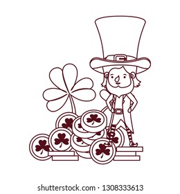 leprechaun with coin and clover isolated icon