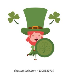 leprechaun with coin and clover isolated icon