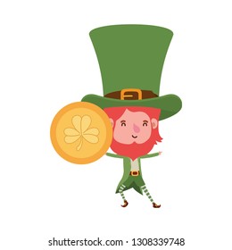 leprechaun with coin and clover isolated icon