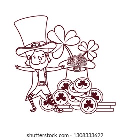 leprechaun with coins and hat isolated icon