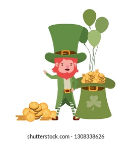 leprechaun with coins and hat isolated icon