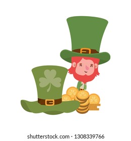 leprechaun with coins and hat isolated icon