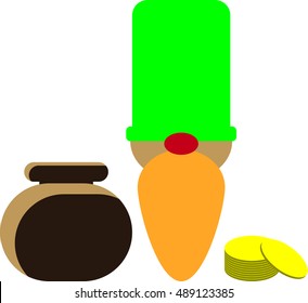 Leprechaun, coins and a pot with gold as a symbol of St. Patrick's Day