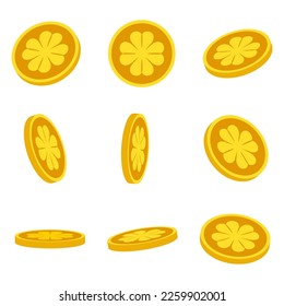 Leprechaun coins set. Cartoon element of Irish beer festival St Patrick's day. Vector Illustration.