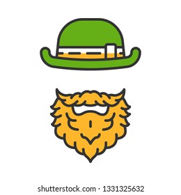 Leprechaun color icon. Man with bowler hat and beard. Saint Patrick's Day symbol. Isolated vector illustration