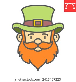 Leprechaun color line icon, St. Patrick's Day and holiday, gnome face vector icon, vector graphics, editable stroke outline sign, eps 10.