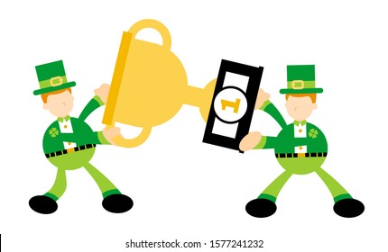 leprechaun competition battle for trophy cartoon doodle flat design style vector illustration