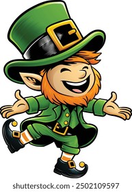 Un duende lindo irlandés St Patrick Day personaje de dibujos animados 