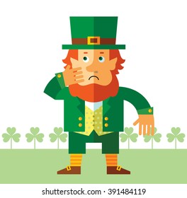 Leprechaun doubting. Flat style vector illustration   Symbol Saint Patrick's Day