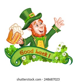 Leprechaun Drinking Beer-St. Patrick's Day Cartoon