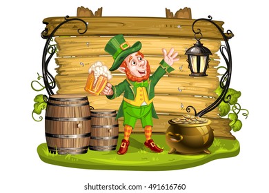 Leprechaun Drinking Beer-St. Patrick's Day Cartoon