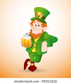 Leprechaun Drinking Beer-St. Patrick's Day Cartoon Vector Illustration