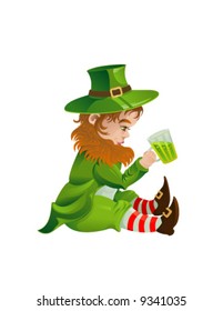 Leprechaun drinking green beer