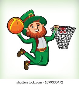 Leprechaun dunk basketball. St Patricks Day.T-Shirt Design.