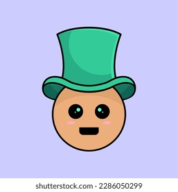 Leprechaun face with green top hat. Vector illustration.
