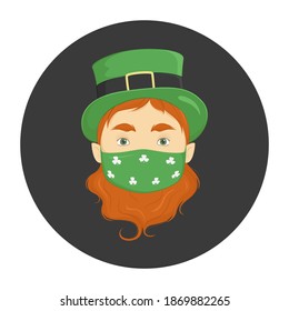 Leprechaun con máscara facial. Ilustración vectorial.