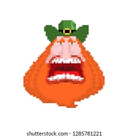 Leprechaun face pixel art. 8bit. Holiday of Ireland. St.Patrick 's Day. Traditional Irish holiday
