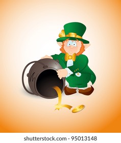 Leprechaun Find Golden Coin-St. Patrick's Day Cartoon Vector Illustration