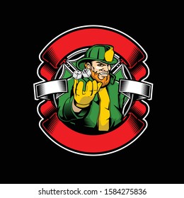 Leprechaun Fire Fighter Cartoon Character Logo Vector Template