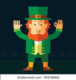 Leprechaun gesturing okay. Flat style vector illustration   Symbol Saint Patrick's Day