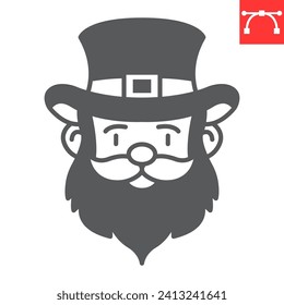 Leprechaun glyph icon, St. Patrick's Day and holiday, gnome face vector icon, vector graphics, editable stroke solid sign, eps 10.