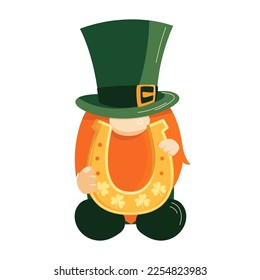 leprechaun gnome holding a golden horseshoe, st patrick's day, character, decor