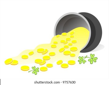 Leprechaun gold and clover on a white background. Illustration for St. Patrick's Day