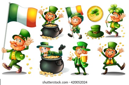 Leprechaun and gold in pot illustration