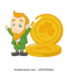 leprechaun and golden coins happy st patricks day vector illustration