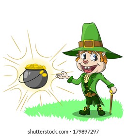 Leprechaun with golden coins in the pot for st  Patrick day
