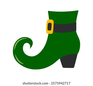 Leprechaun green boot. Irish lucky symbol. Saint Patrick's day. Ireland holiday. Flat Vector illustration isolated on white background 