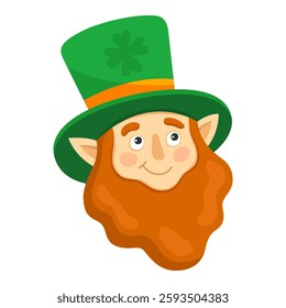 Leprechaun with a green bowler hat and a red beard. St. Patrick's Day. Vector illustration.