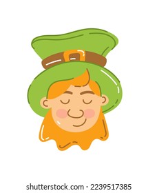 Leprechaun in green hat character St. Patrick's Day Vector illustration flat Style