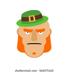 Leprechaun in green hat face. Head with Red beard. Portrait for St. Patricks Day celebration in Ireland

