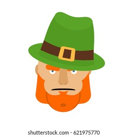 Leprechaun in green hat face. Head with Red beard. Portrait for St. Patricks Day celebration in Ireland
