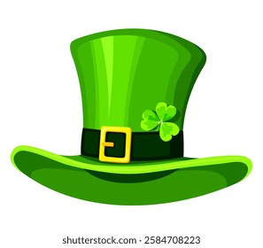 Leprechaun green hat isolated on a white background. St. Patrick's Day symbol. Vector illustration. Hand-drawn illustration, not AI