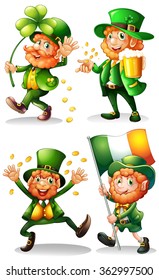 Leprechaun con hojas verdes e ilustración de oro