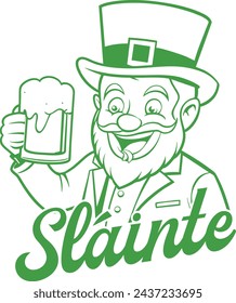 Sláinte - Leprechaun - green outline
Sláinte is an Irish toast meaning "cheers" or "good health". A leprechaun is happily celebrating with a pint of beer.