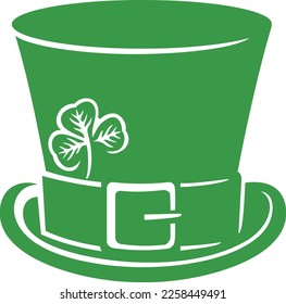 Leprechaun Green Top Hat with Clover (Shamrock). St. Patrick’s Day Design. Vector Illustration.