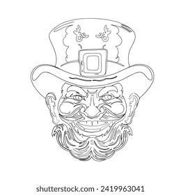 Leprechaun hand drawn vector. Green leprechaun for St. Patrick's Day isolated on white background. An element for an invitation, a seal on a print, a blank for designers