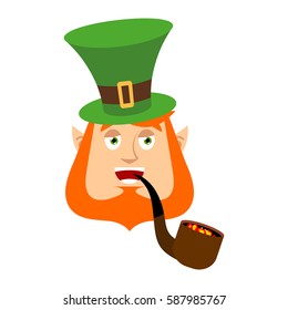 Leprechaun happy. Dwarf with red beard merry Emoji. Irish elf emotions. St.Patrick 's Day. Holiday in Ireland