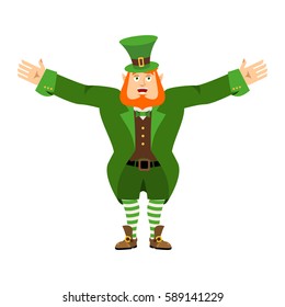 Leprechaun happy. Dwarf with red beard merry Emoji. Irish elf emotions. St.Patrick 's Day. Holiday in Ireland