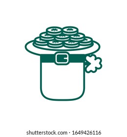 leprechaun hat accessory with treasure coins line style vector illustration design