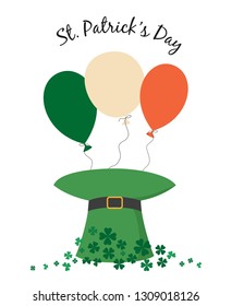 leprechaun hat with balloons. Saint Patrick's Day concept. Vector illustration.