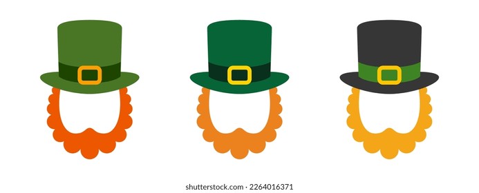 Leprechaun Hat with Beard in flat style isolated