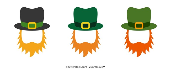 Leprechaun Hat with Beard in flat style isolated