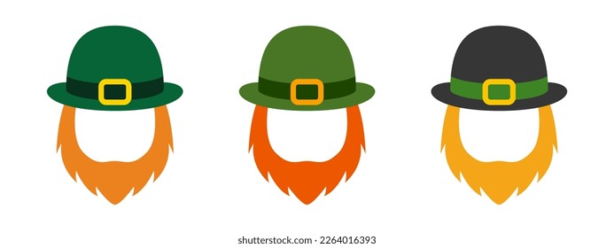 Leprechaun Hat with Beard in flat style isolated