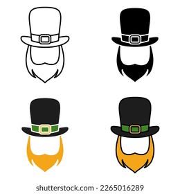 Leprechaun Hat with Beard in flat style isolated