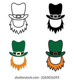 Leprechaun Hat with Beard in flat style isolated