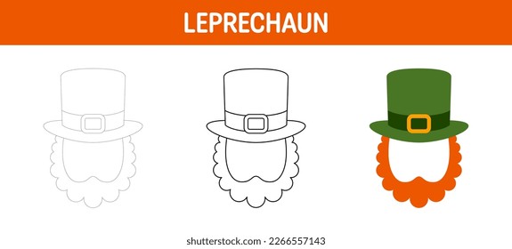 Leprechaun Hat with Beard tracing and coloring worksheet for kids